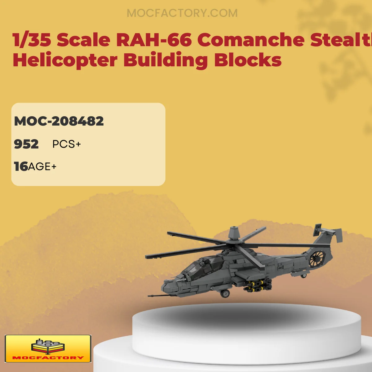 MOC Factory 208482 1/35 Scale RAH-66 Comanche Stealth Helicopter Building Blocks Model Bricks