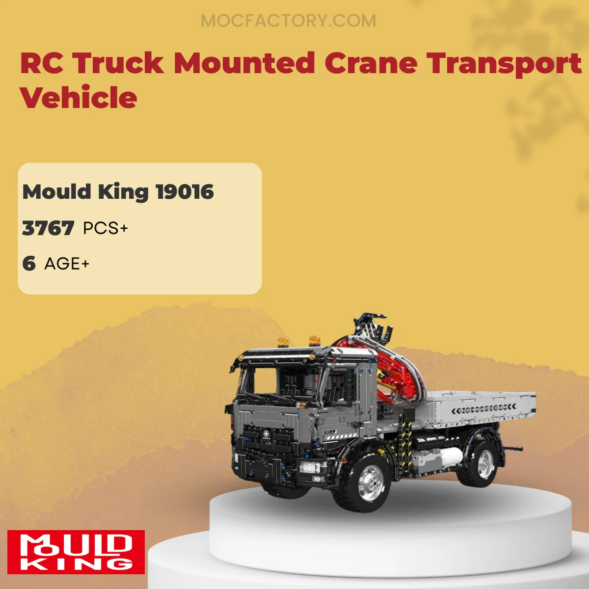 MOULD KING 19016 RC Truck Mounted Crane Transport Vehicle Model Bricks
