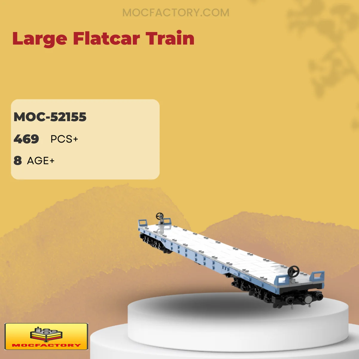 MOC Factory 52155 Large Flatcar Train Model Bricks