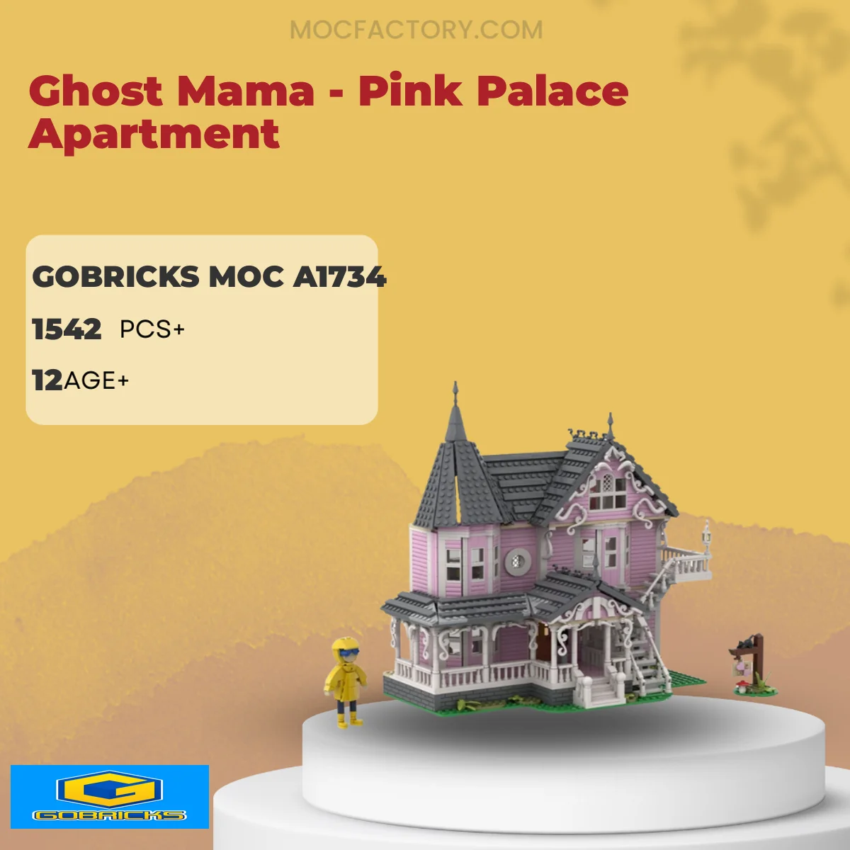 Gobricks MOC A1734 Ghost Mama - Pink Palace Apartment Model Bricks