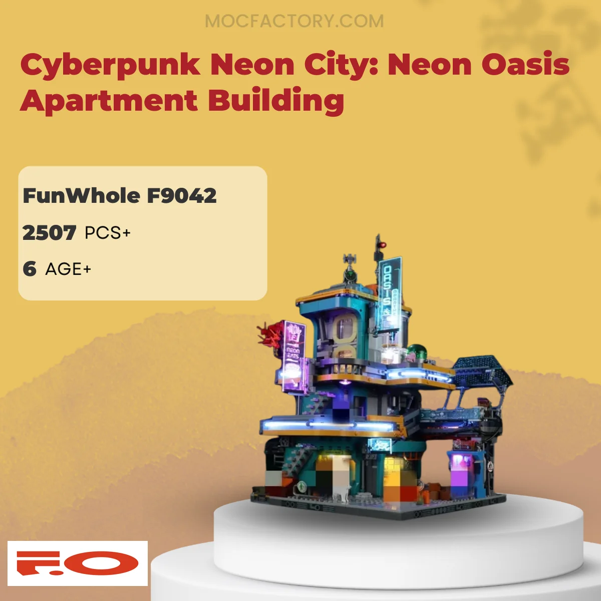 FunWhole F9042 Cyberpunk Neon City: Neon Oasis Apartment Building Model Bricks