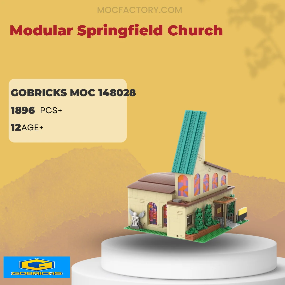 Gobricks 148028 Modular Springfield Church Model Bricks